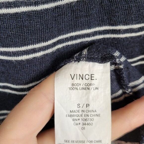 Vince Striped Linen High Low Sleeveless Tank Dress Summer Navy White Size S - Picture 12 of 14